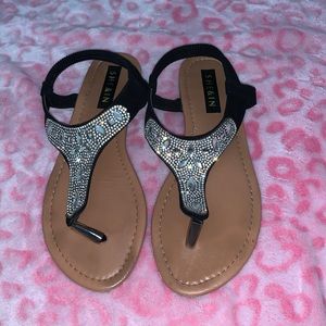 SHEIN Sparkly Black Thong Sandals Size 10